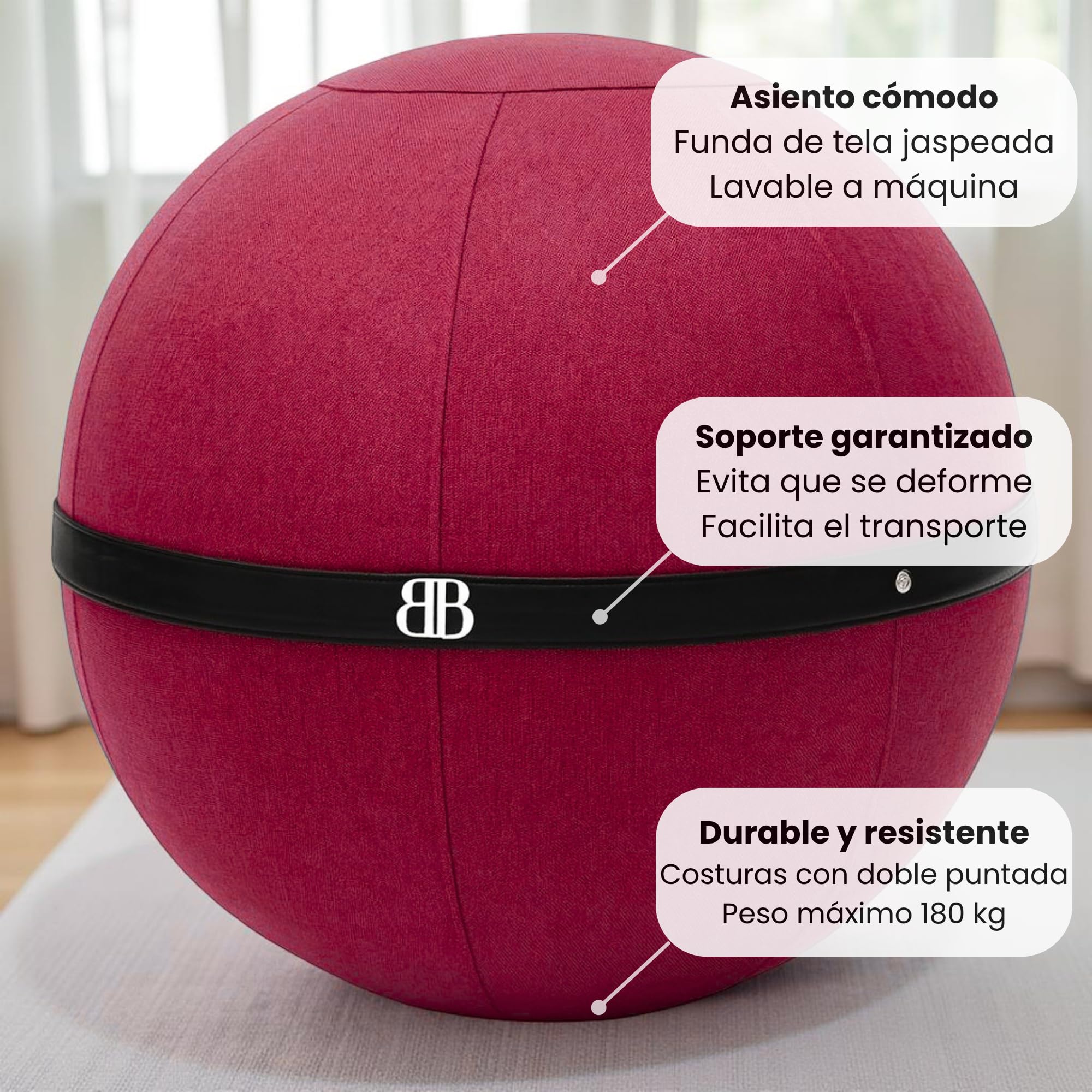 Pelota Oficina para Sentarse - Pelota Silla Trabajo y Yoga - Balón ergonómico antidolor de Espalda - Asiento dinámico y Postura Mejorada - Capacidad de 180 kg - Antideslizante