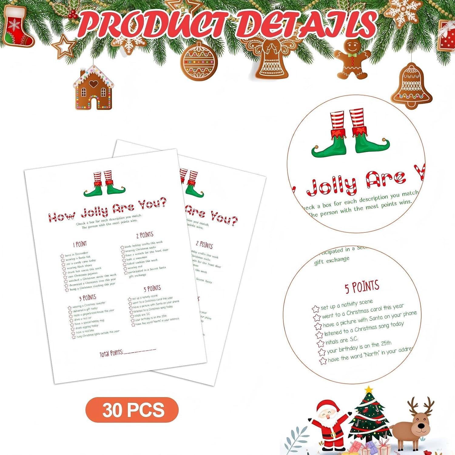 Faccito 30 Pcs Elf Christmas Party Game Set How Jolly are You Game Theme Party Holiday Office Indoor Activity Supplies for Christmas Group Holiday Activities image 3