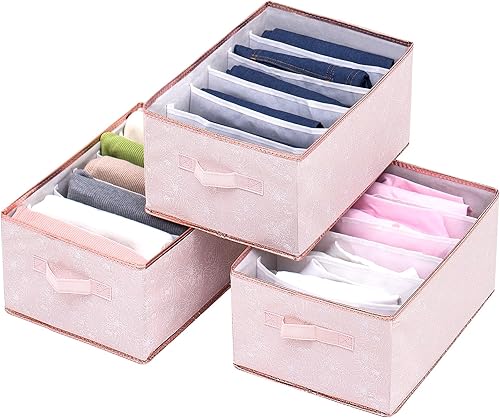 Paquete de 3 organizadores grandes de ropa para armario, 6 rejillas para jeans, pantalones, camisetas, ropa interior, bufanda, suéter, organizador