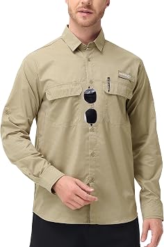 Satankud Mens Long Sleeve Fishing Shirts UPF 50+ Sun Protection Cooling Hiking Shirt for Travel Safari Work