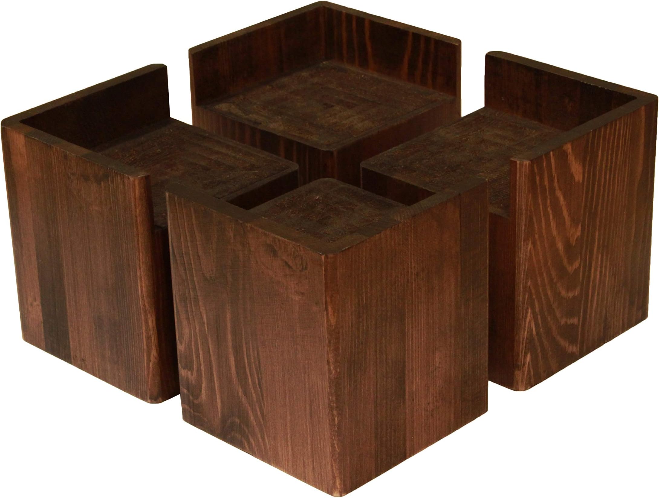 Corner Bed Risers Furniture Lifters Wood (Set of 4), Heavy Duty Handmade Rustic Pine, Create Storage Space (Dark)