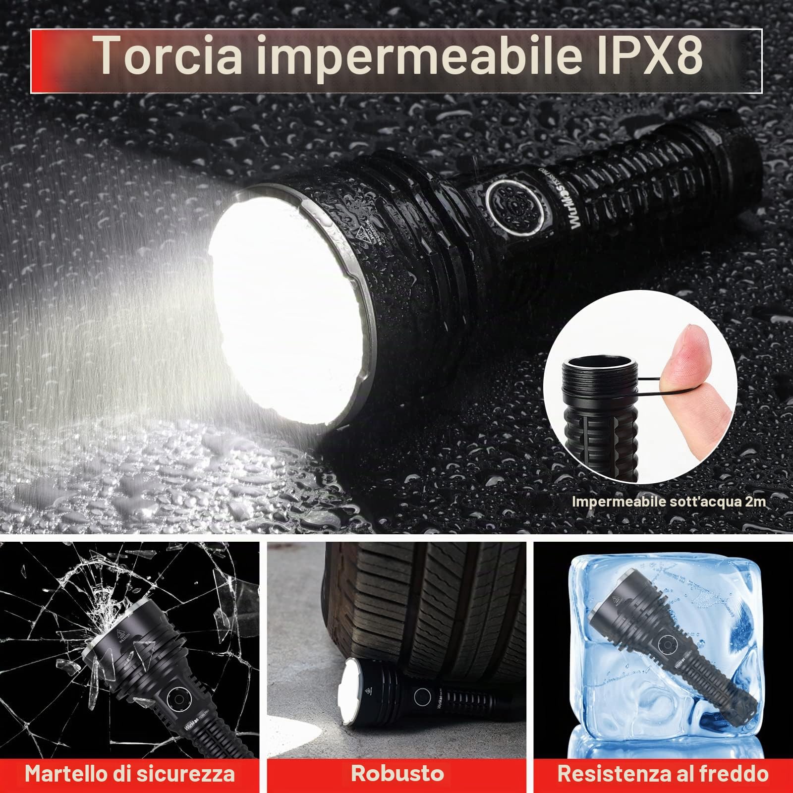 Wurkkos TS30S PRO Torcia Led 6000 Lumen Portata 1086 M, IP68 Impermeabile | SBT90.2 Torcia LED Estremamente Luminosa Ricaricabile USB con Anduril 2.0 UI, Torcia con Alto Lumen per Campeggio, Ecc