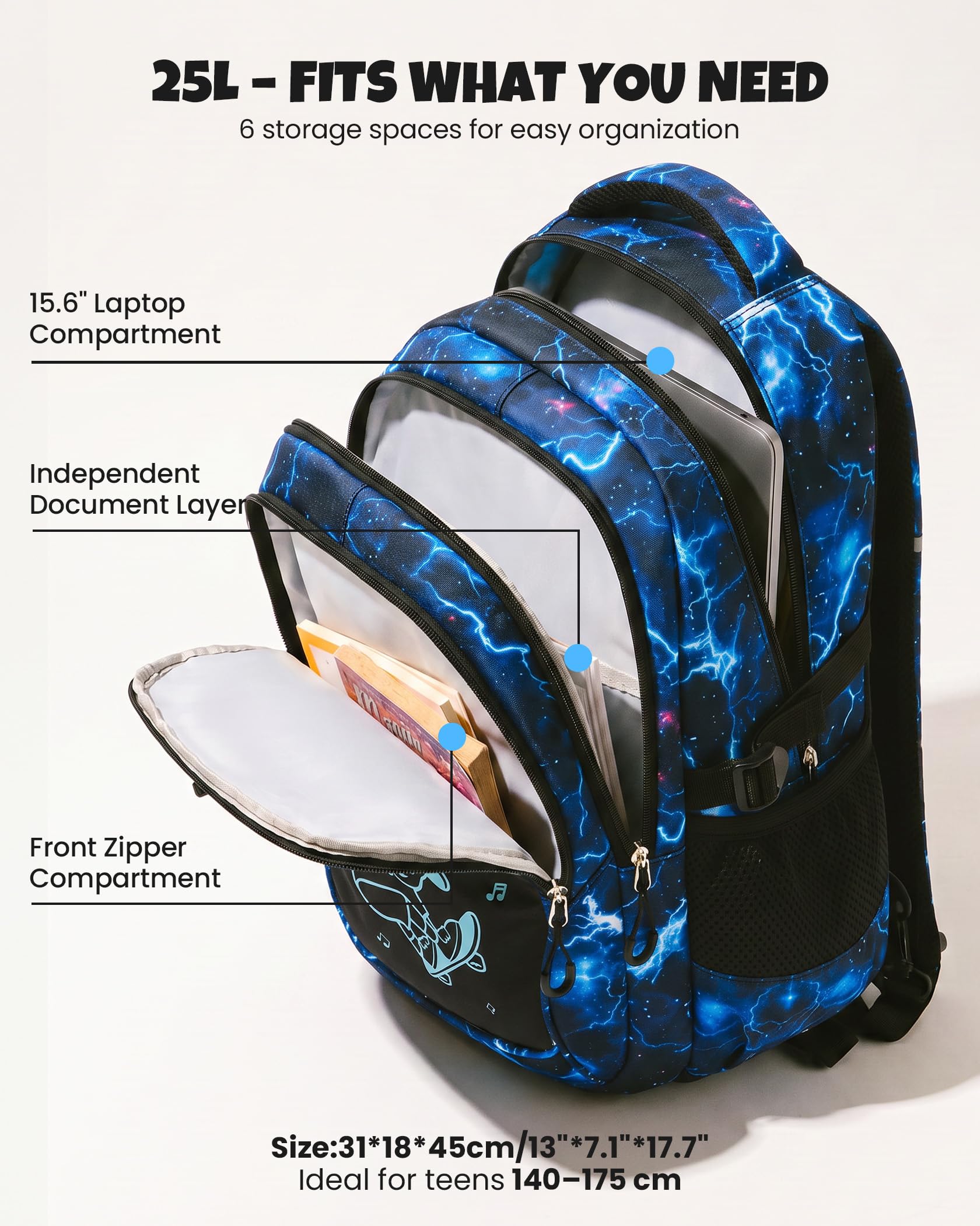 Amythe Schulrucksack Trolley Jungen, 6-Rollen für Treppen, mit Reflektoren | Schulrucksack mit Rollen für Jungen 9-16 Jahre (3.-9. Klasse), abnehmbarer Schultrolley, Schulranzen-Set für Schule Reisen