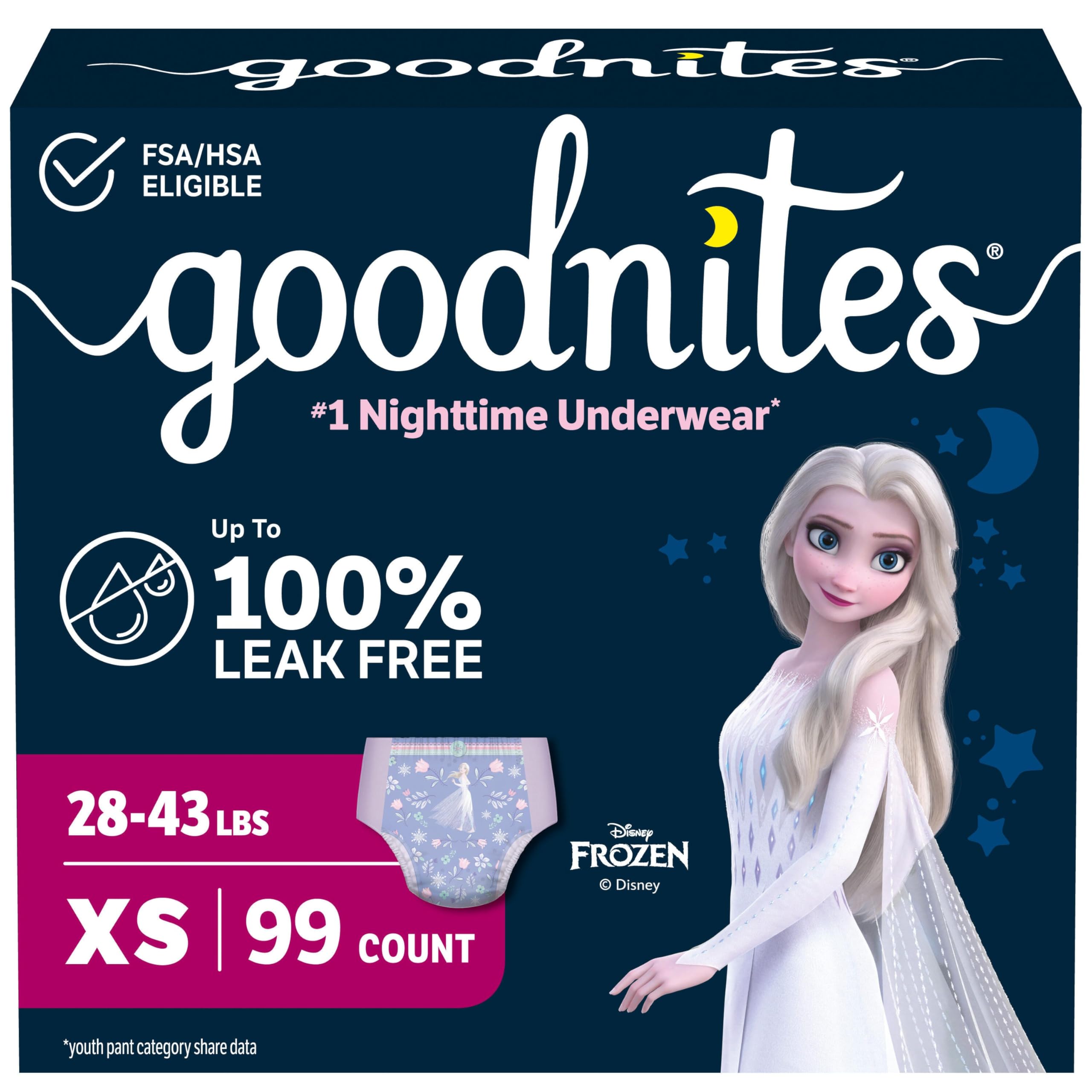 GoodNites Girls Nighttime Underwear, Size Extra Small, 99 Ct