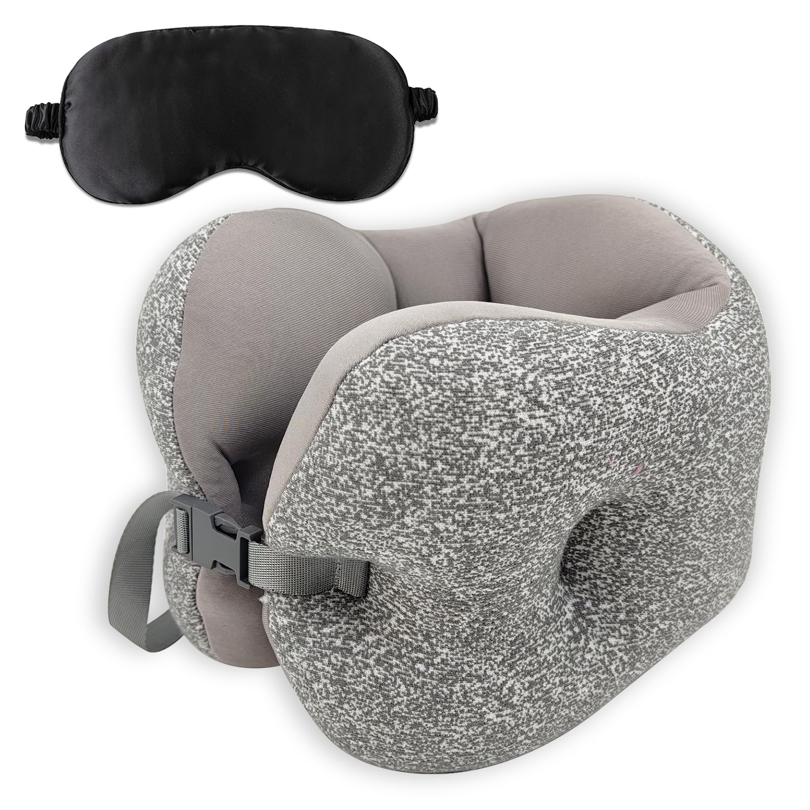 Youmeisha Travel Pillow Foam Particle Neck Pillow Breathable Comfortable U Pillow for Airplane, Neck & Head Support Pillow for Sleeping Rest, Portable Travel Pillows Kit with Eye Mask (Gray)