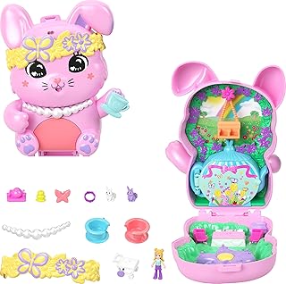 Dolls and Playset, Tea Party Bunny Compact, Travel Toy with 1 Micro Doll, Pet Bunnies, Food & Fashion Styling Accessories - Buy now
