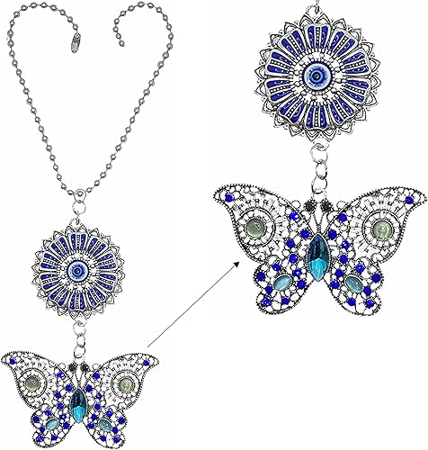 LUCKBOOSTIUM Car Charm Evil Eye Keychain & Protection, Evil Eye Car Hanging Ornament, Home and Rear View Mirror Accessories Flor de mariposa de