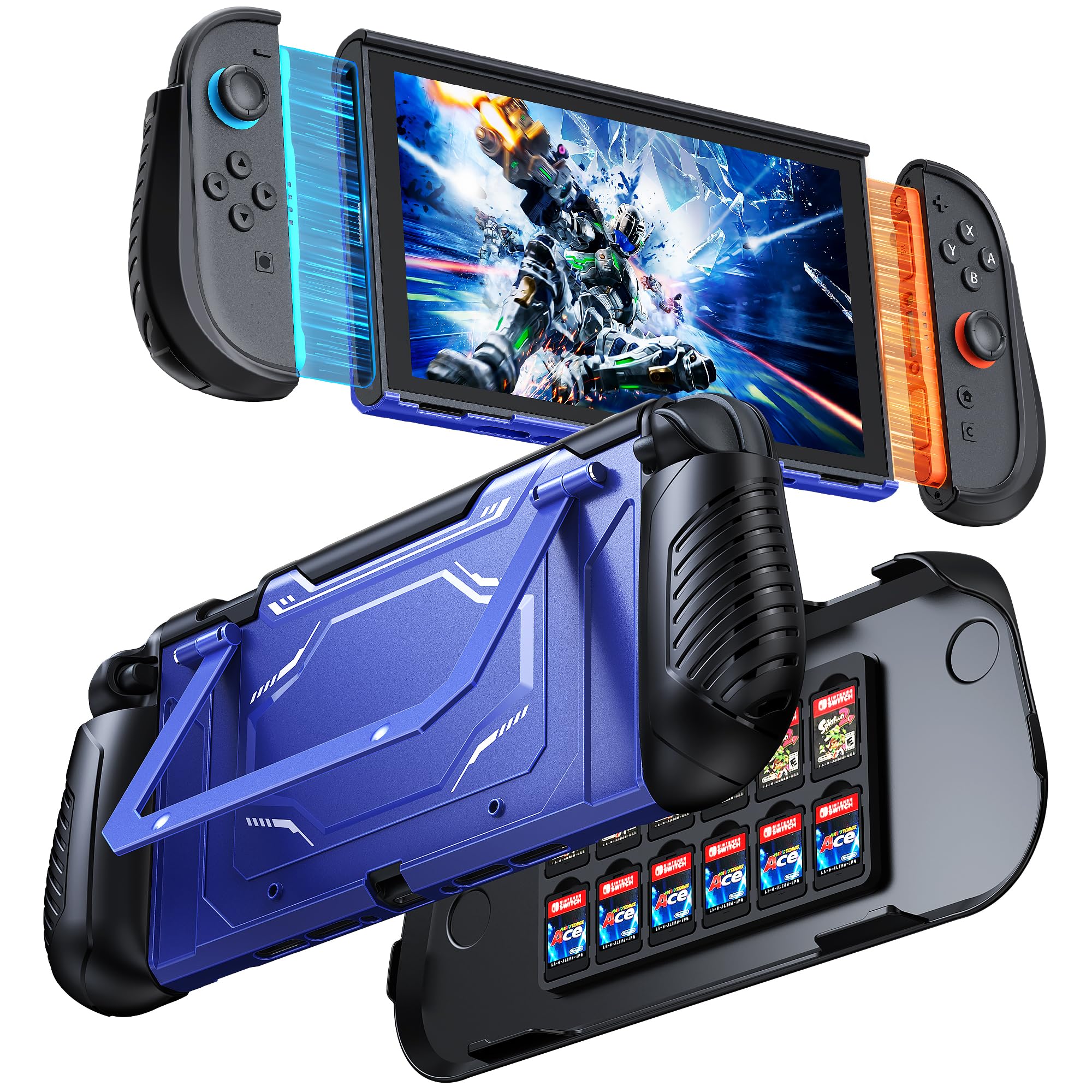 FYOUNG Dockable Protective Case for Switch 2 with Hard PC Front Cover | Adjustable Kickstand, 12 Game Card Slots, TPU Grip for Joycon, Shock-Proof&Anti-Scratch Shell Accessories (Sapphire Blue)