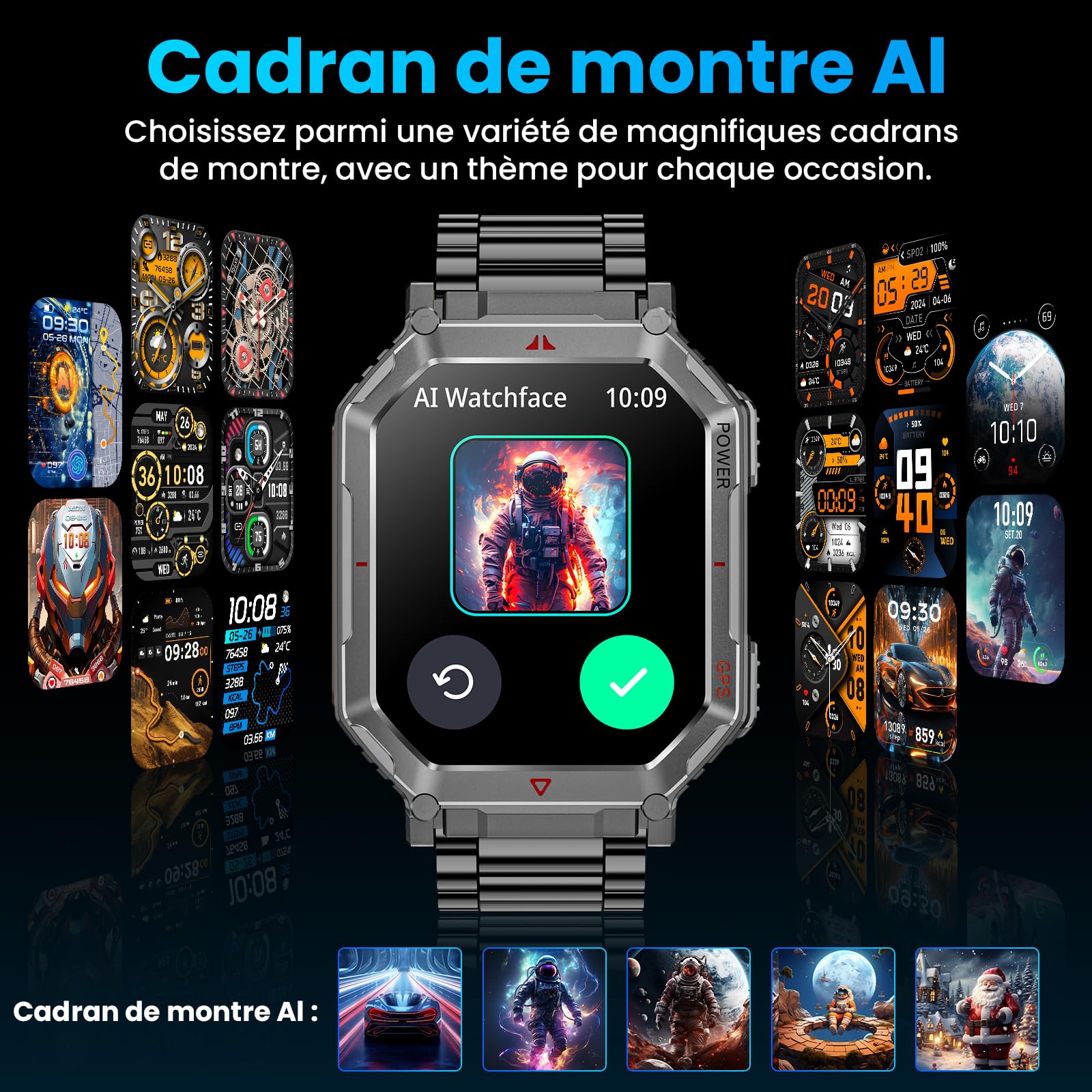 Montre Connectée Militaire en Acier 2,01 ", avec Vocal GPT/GPS/Boussole | AI Cadran Montre Intelligente, Affichage HD 2,01 "Appel Bluetooth, Compatible avec Android et iOS, 100+ Modes Sportifs GPS