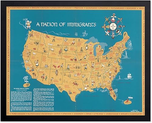 Vista 15 de Poster Master Póster vintage de la nación de los inmigrantes – Póster de mapas pictóricos retro – Arte de Estados Unidos – Regalo educativo