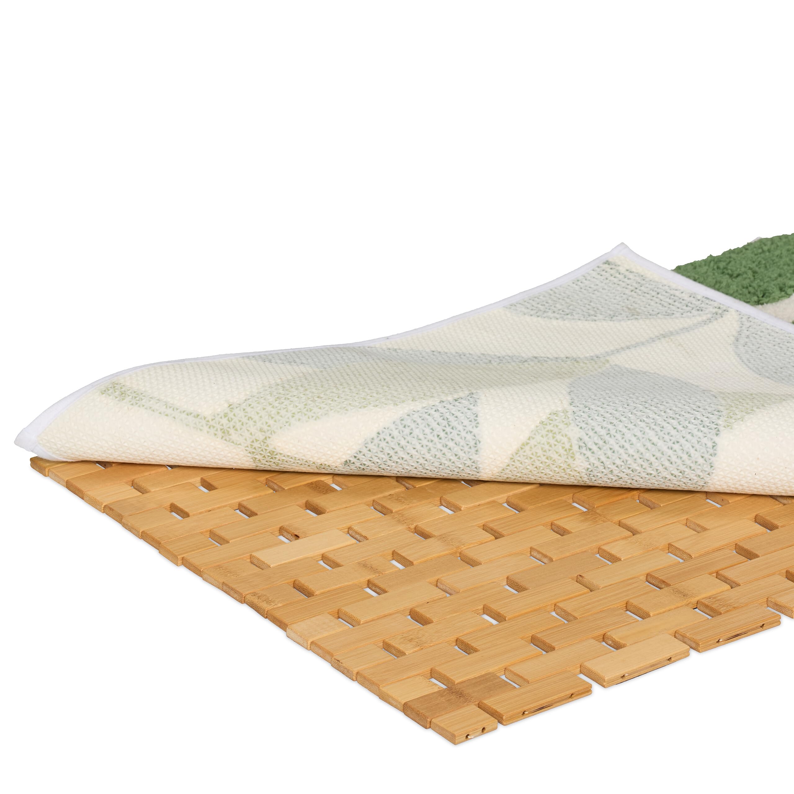 Relaxdays Tappetino in bambù da Bagno, LxP: 70 x 42 cm, Tappeto Antiscivolo per Doccia e Vasca, Arrotolabile, Naturale