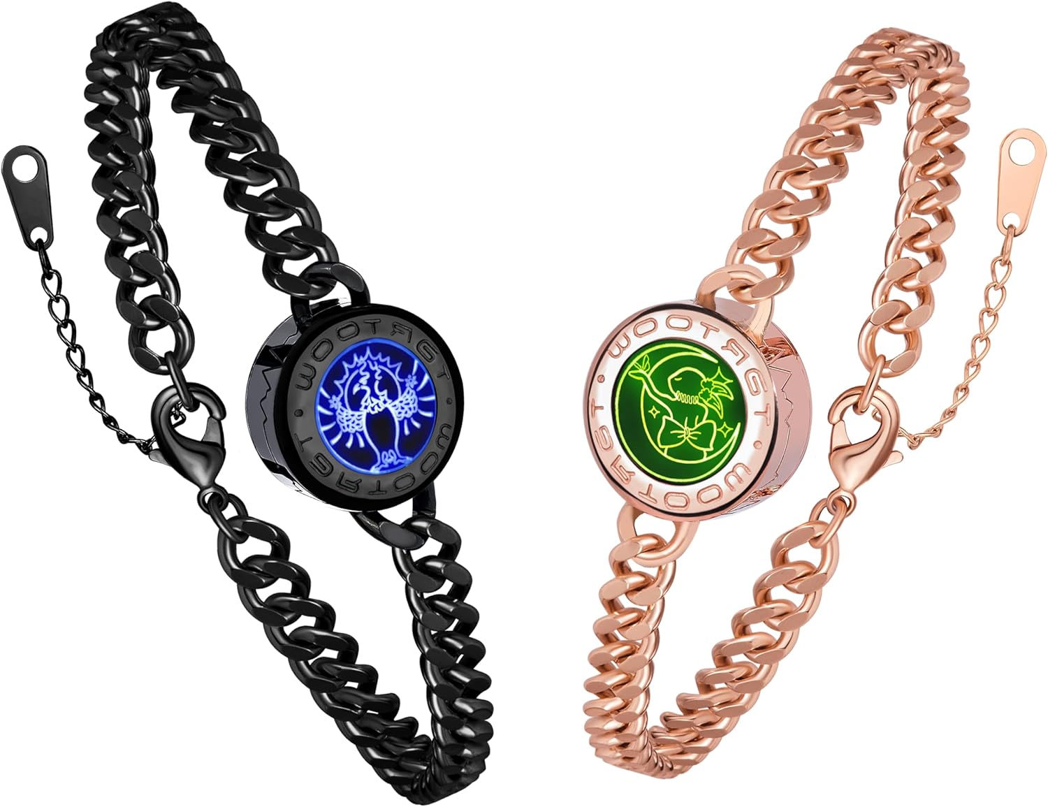 Long Distance Touch Vibration Bracelets Long Distance Relationship Gifts for Girlfriend Boyfriend Love Bracelets for Couples Bluetooth G001 Black E Gold R