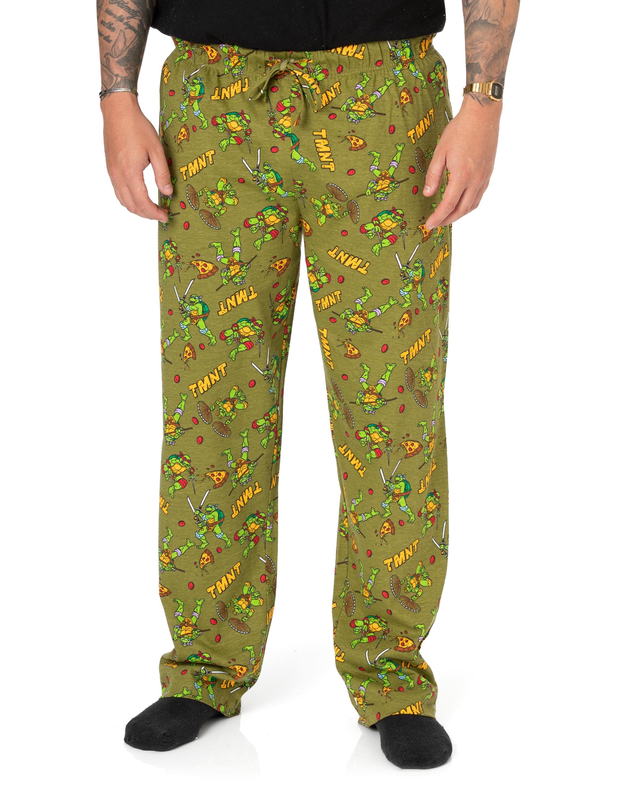 Teenage Mutant Ninja Men's Green Turtles Lounge Pants | Adults Michelangelo Leonardo Donatello Raphael Characters Pyjama Trousers | Tmnt Drawstring Pj Bottoms