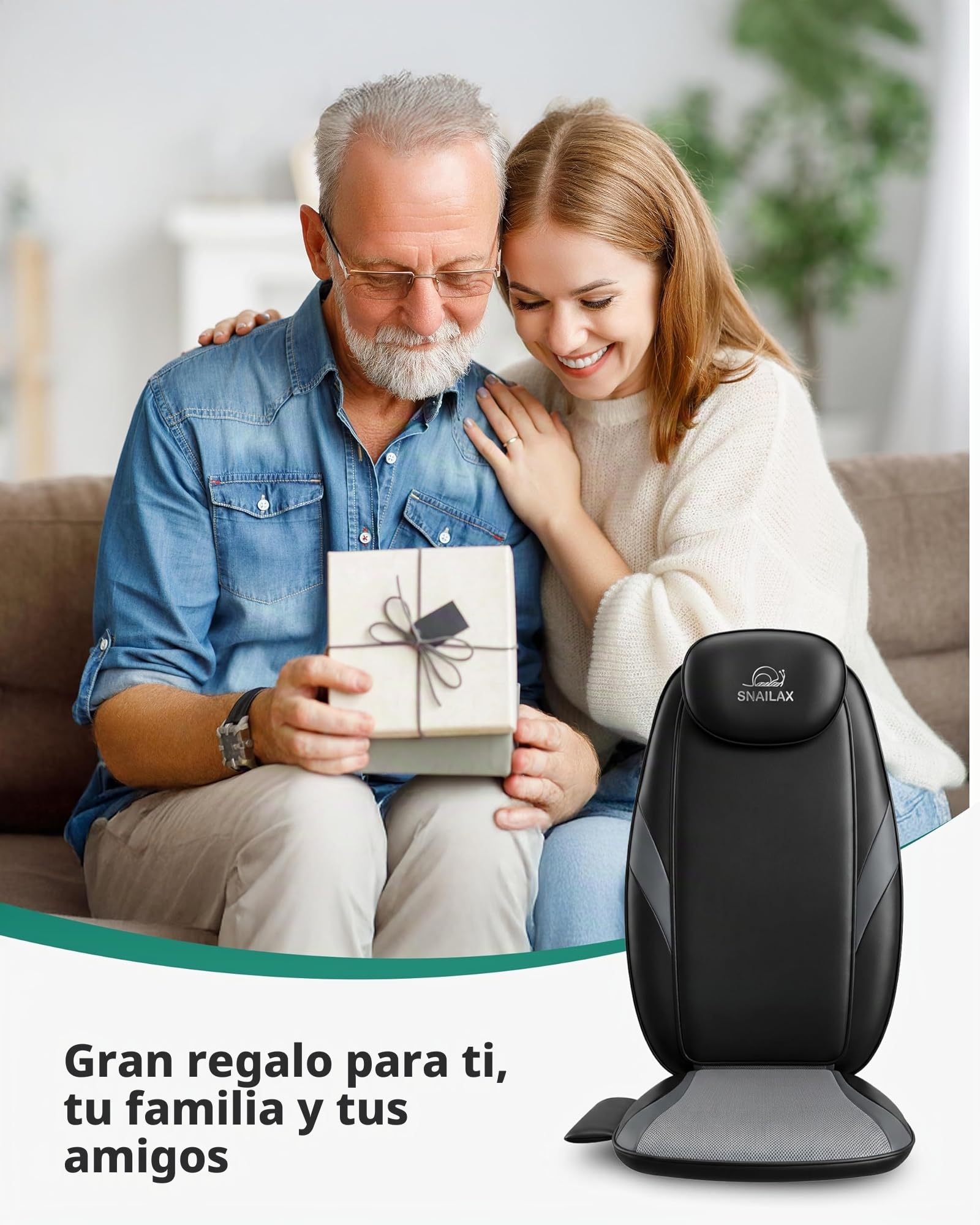 SNAILAX Shiatsu Asiento Masajeador - Masaje de Espalda con Calefacción, Almohadilla para Sillón de Masaje con Calor para Amasar en Casa o Oficina