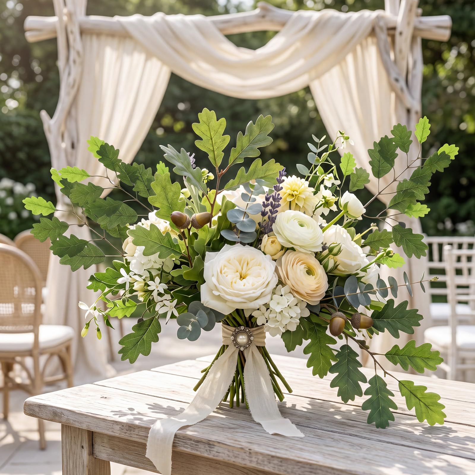 Hotop Künstliche Eichenbaumblätter mit Früchten, 70 cm, künstliche Eichenzweige für Zuhause, Hochzeit, Tischdekoration, Blumenarrangement, 12 Stück