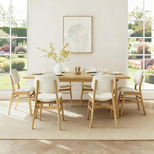 Miniatura 7 de Juego de 2 sillas de comedor de madera, sillas de comedor modernas tapizadas, sillas de cocina de madera de roble macizo de mediados de siglo para