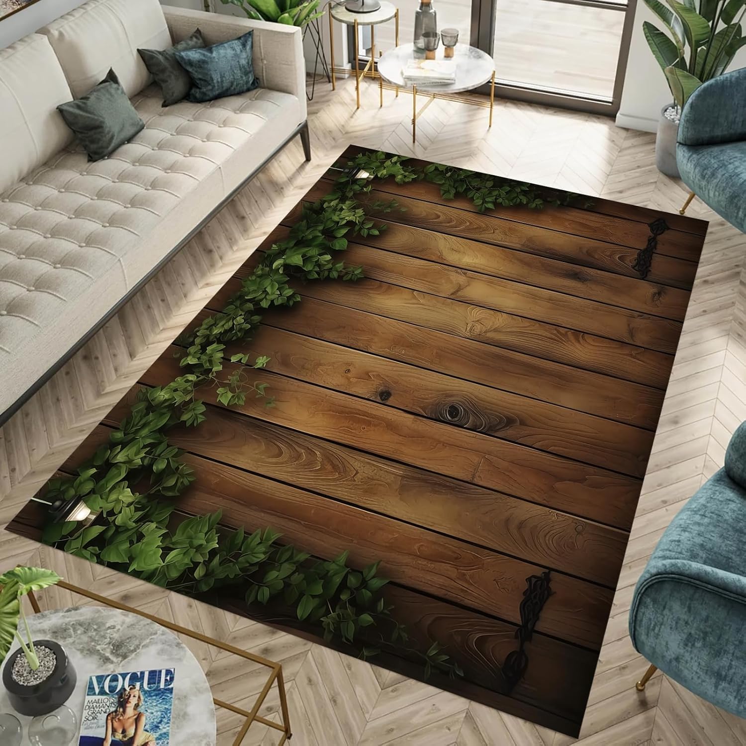 Tapis de salon imitation bois vintage 100x200 cm en flanelle moderne