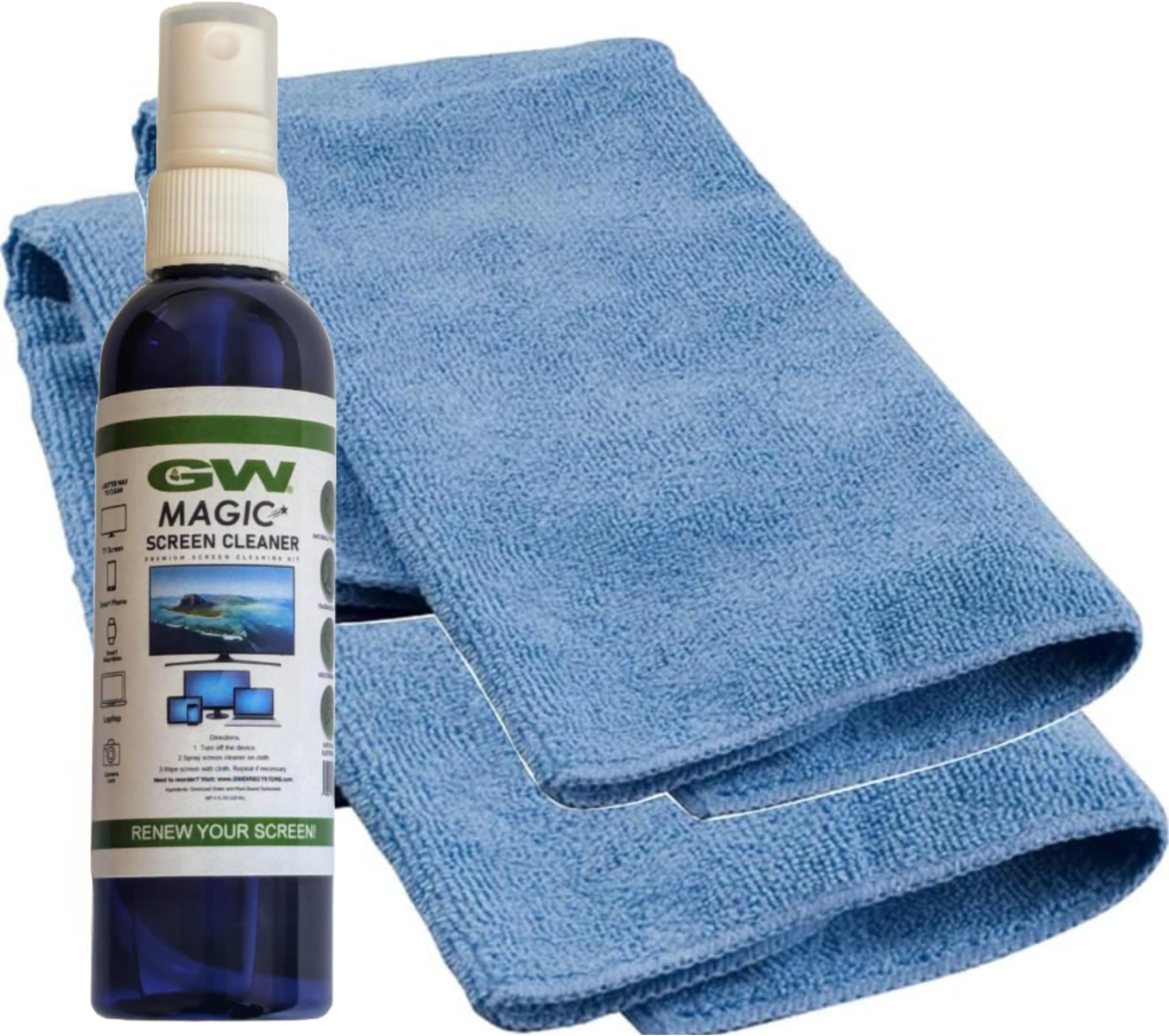 GW Deluxe Magic Screen Cleaner Kit for Ultra HD 4k HDR OLED TV, Laptop and Tablet Screens with 2 Premium Microfiber Cloths and Larger Spray Bottle