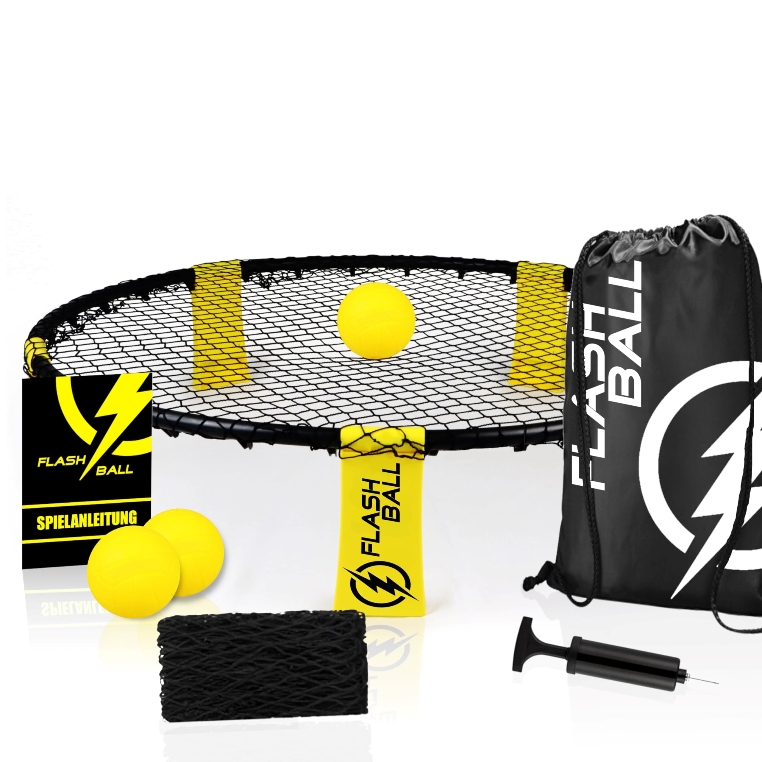 Roundnet Pro Set mit 3 Bällen - Das ultimative Sporterlebnis für spontane Outdoor Wettkämpfe, inkl. 3 Bällen, Ersatznetz, Ballpumpe & Tragetasche