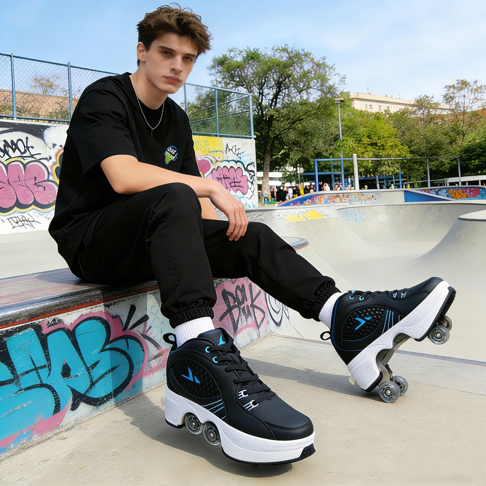2 en 1 Zapatillas Altas con Ruedas | Patines Retráctiles 2 en 1 para Niñas Unisex | Desmontables de 4 Ruedas Rueda Deformable de Doble Fila | Zapatillas Convertibles