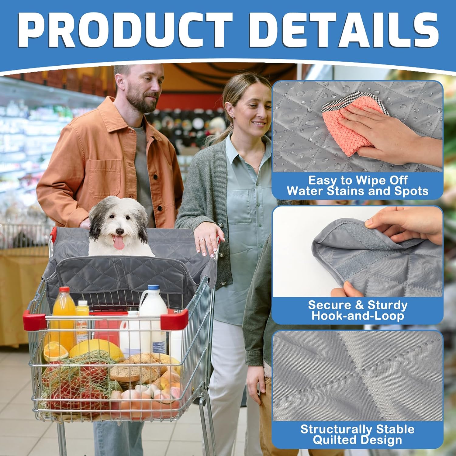 Portable Shopping Cart Cover for Dogs, Pet Grocery Cart Seat Cover with Carry Bag, Comfortable and Easy to Clean for Everyday Use