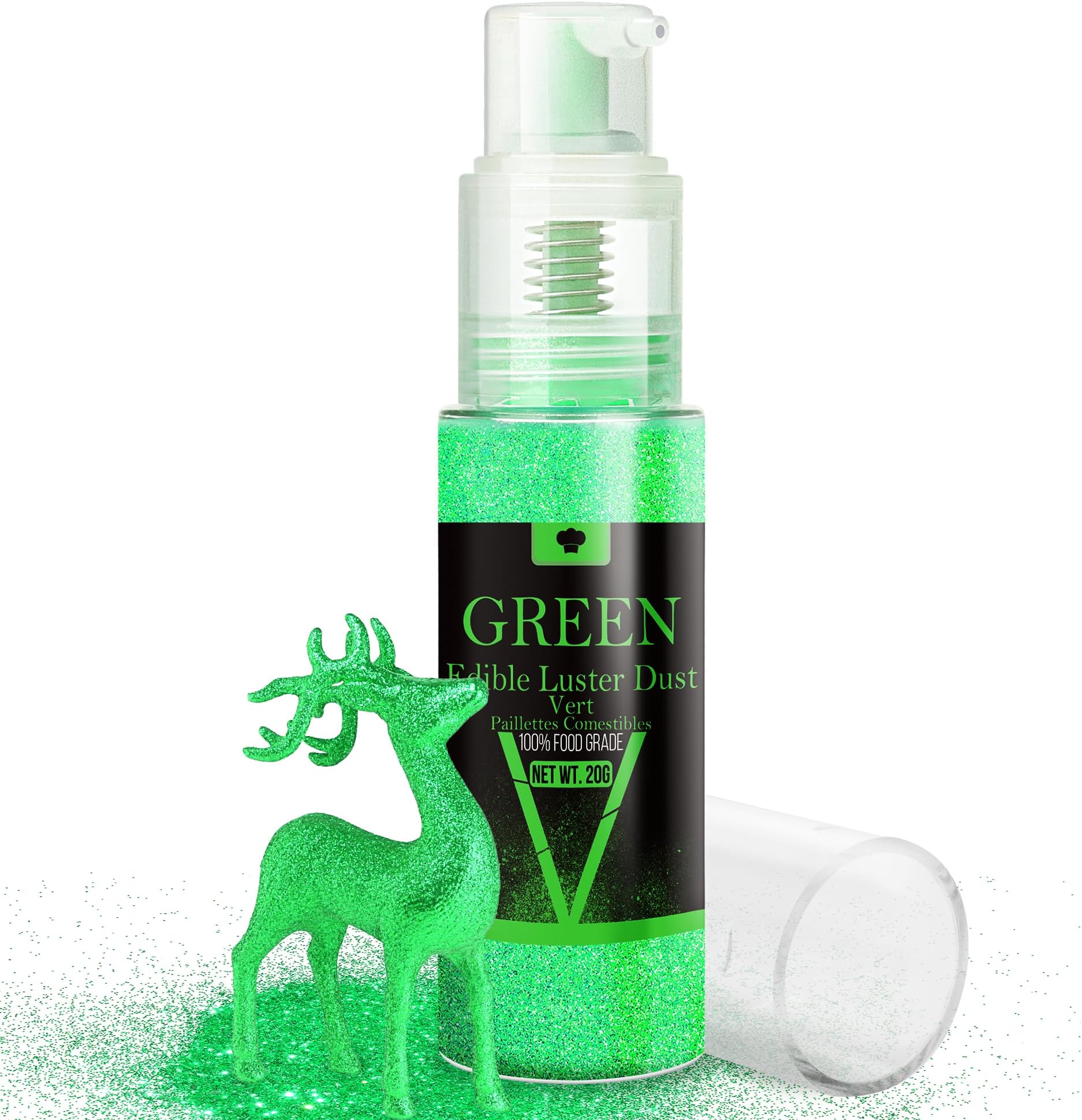 Edible Glitter Spray - 20g Luster Dust Edible Glimmer Powder for Sparkling Cocktails, Cake, Cupcakes, Wine, Beverage - Food Grade Shimmer Dust Powder for Baking, Drinks, Cookies Decoration (Green)