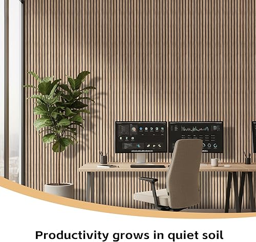 Miniatura 5 de Paquete de 2 paneles de madera para pared, paneles acústicos de listones de madera de 106.3 x 11 pulgadas para pared, paneles insonorizados, paneles