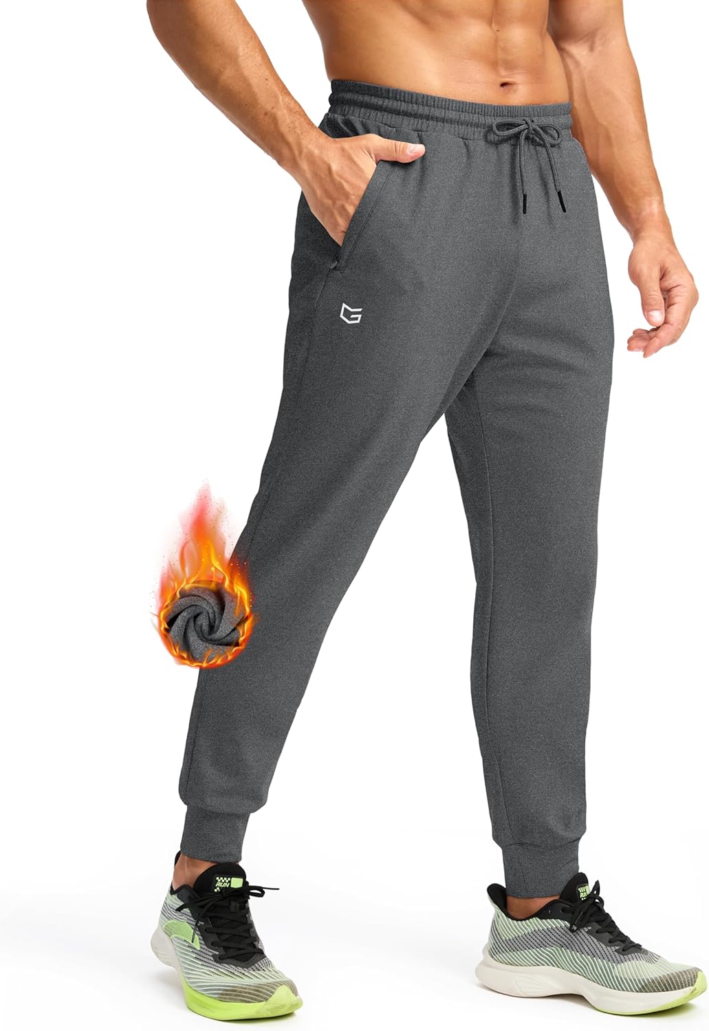 G Gradual Men's Fleece Joggers with Zipper Pockets Winter Warm Pants Water Resistant Athletic Workout Gym Sweatpants for Men