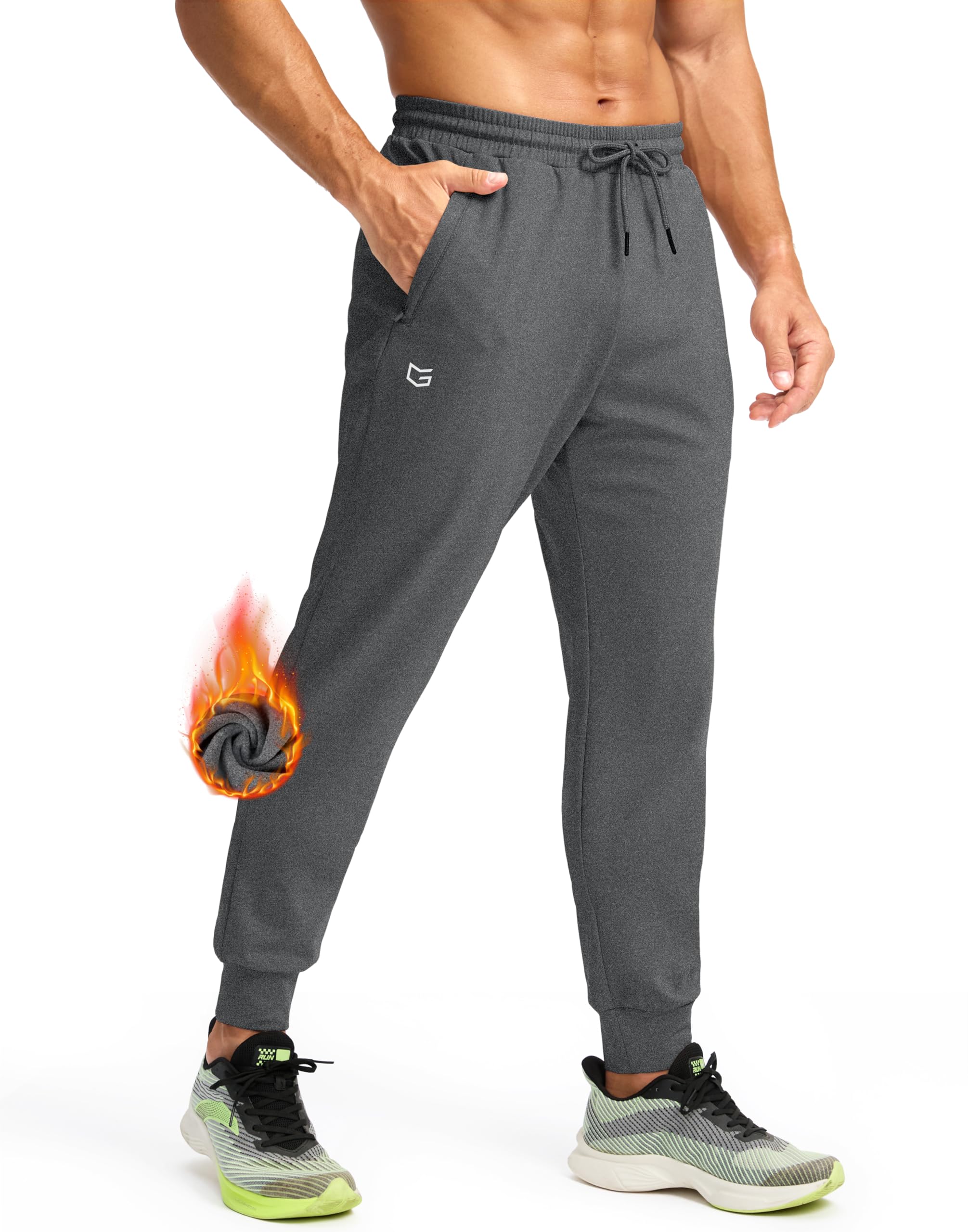 G Gradual Mens Fleece Joggers with Zipper Pockets Winter Warm Pants Water Resistant Athletic Workout Gym Sweatpants for
