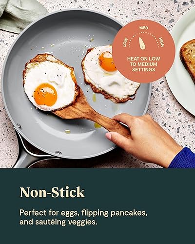Miniatura 5 de Caraway Sartén de cerámica Duo con tapas de vidrio, sartenes antiadherentes (10.5 y 8 pulgadas), no tóxico, sin PTFE ni PFOA, apto para horno y
