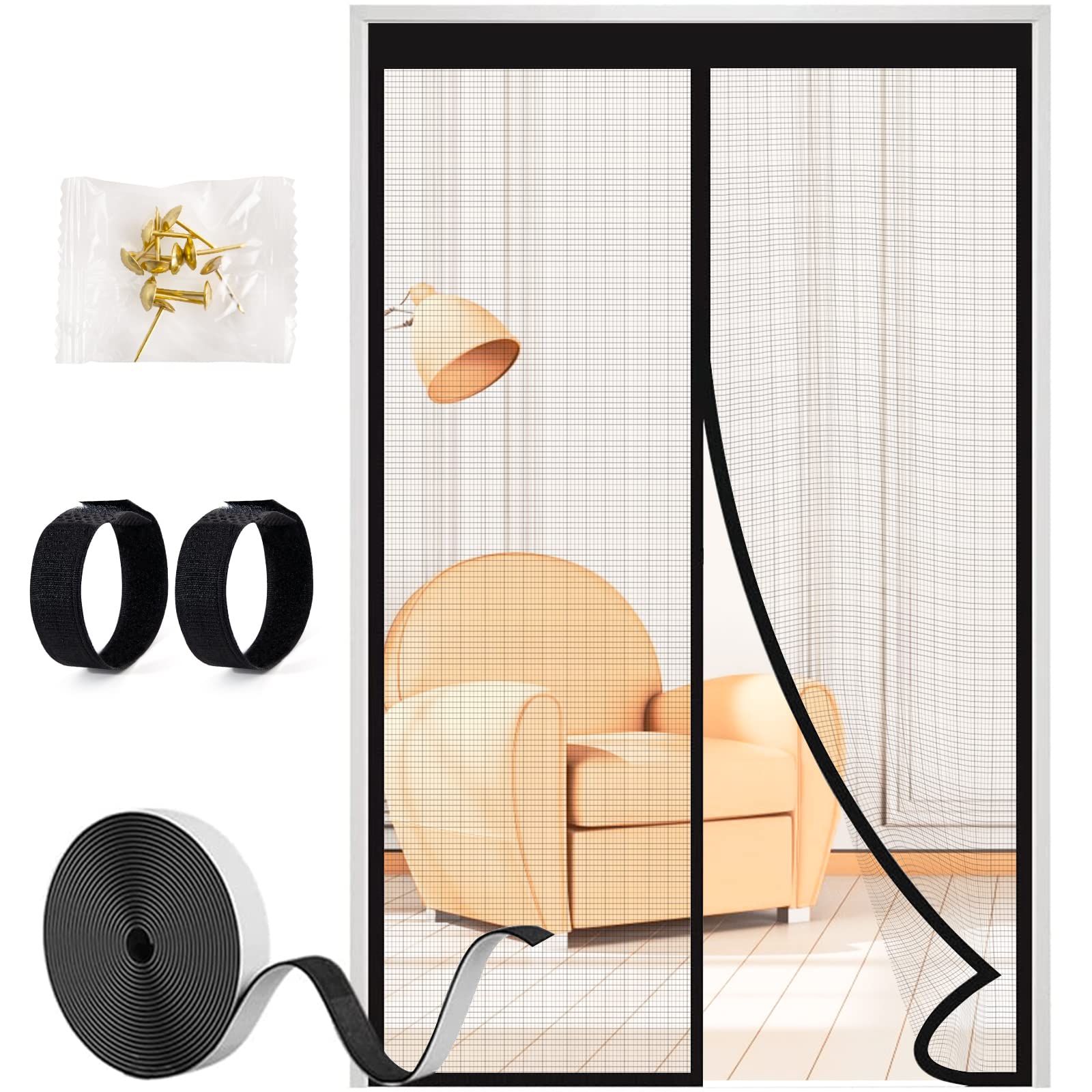 Dioxide 110 * 220cm Magnet Fliegengitter Tür Insektenschutz Fliegenvorhang Ohne Bohren für Balkontür, Kellertür und Terrassentür - Schwarz