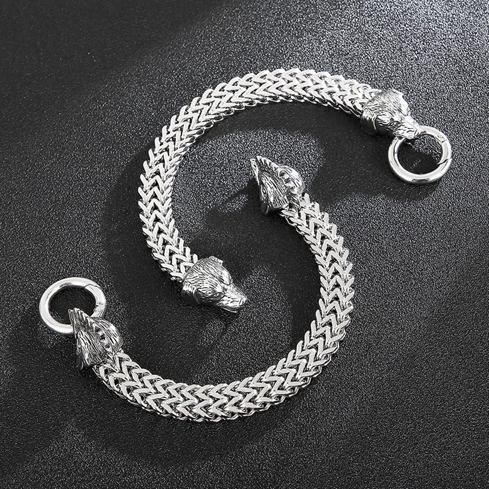 Wycian Pulseras Plata Hombre, Pulseras para Hombre Acero Inoxidable Ancho 12mm Cabezas de Animales del Zodiaco