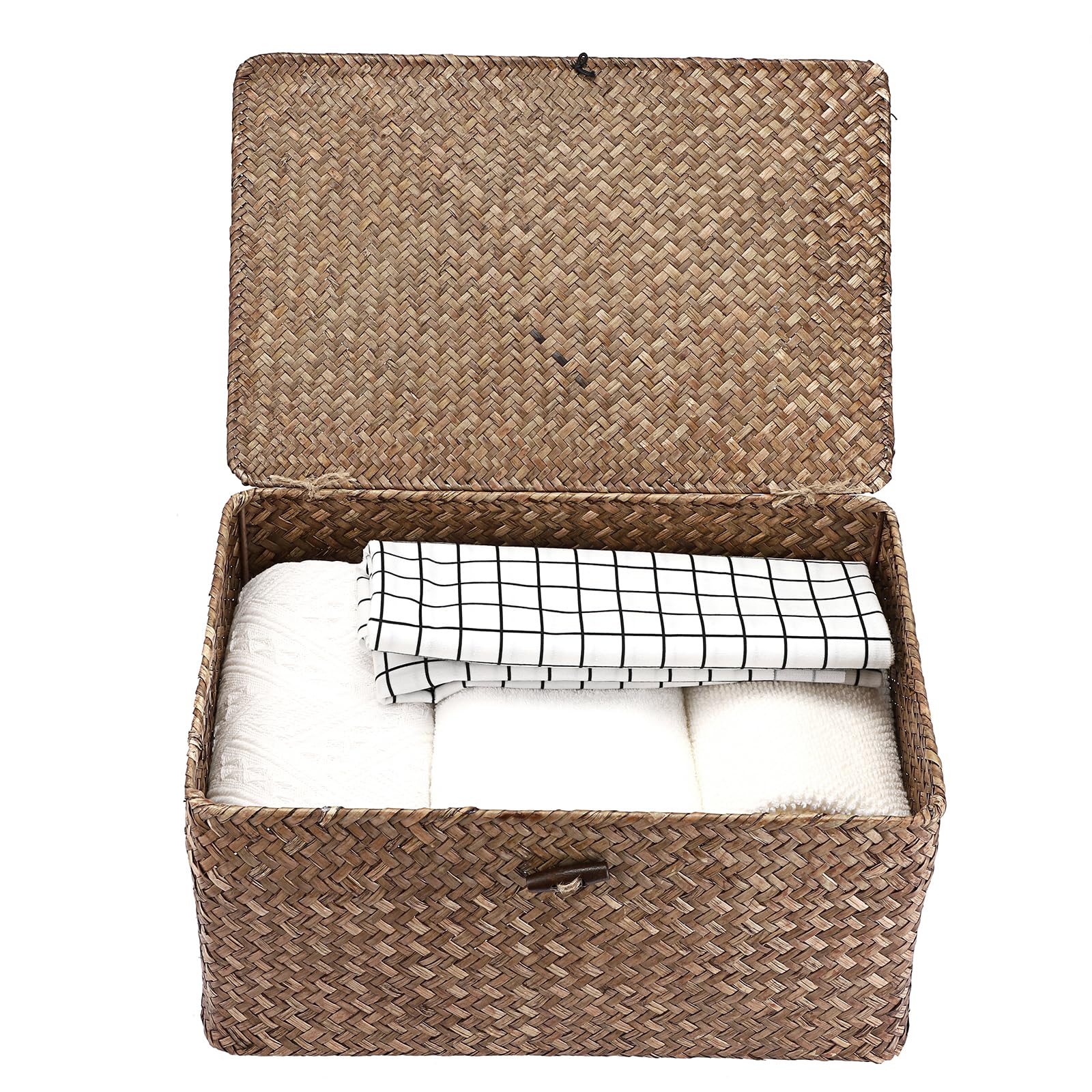 Weidenkorb Aufbewahrungskorb mit Deckel Korb für Regal Aufbewahrungsbox Tisch Organizer (Kaffee, 36 x 24 x 18 cm)