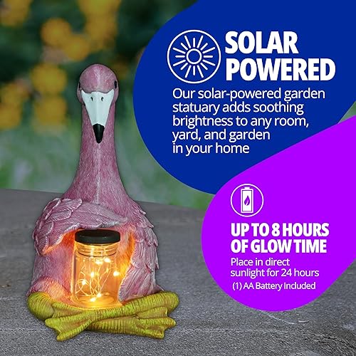 Miniatura 3 de Exhart Escultura de jardín, estatua de jardín de flamenco rosa solar, tarro de 8 luces LED de luciérnaga, decoración de jardín al aire libre, 8 x