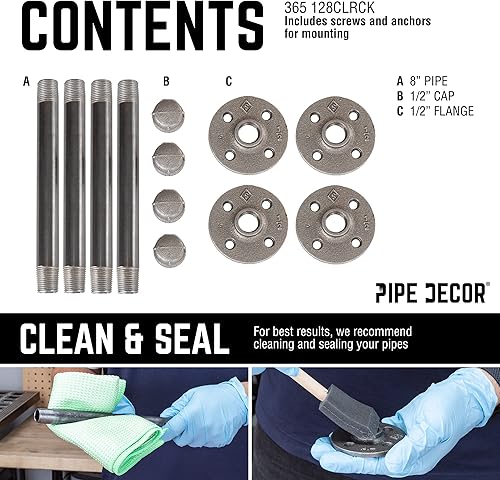 Miniatura 9 de PIPE DECOR Perchero de pared de tubería industrial, exhibición de ropa de armario comercial o residencial, soporte de ropa de metal gris negro de