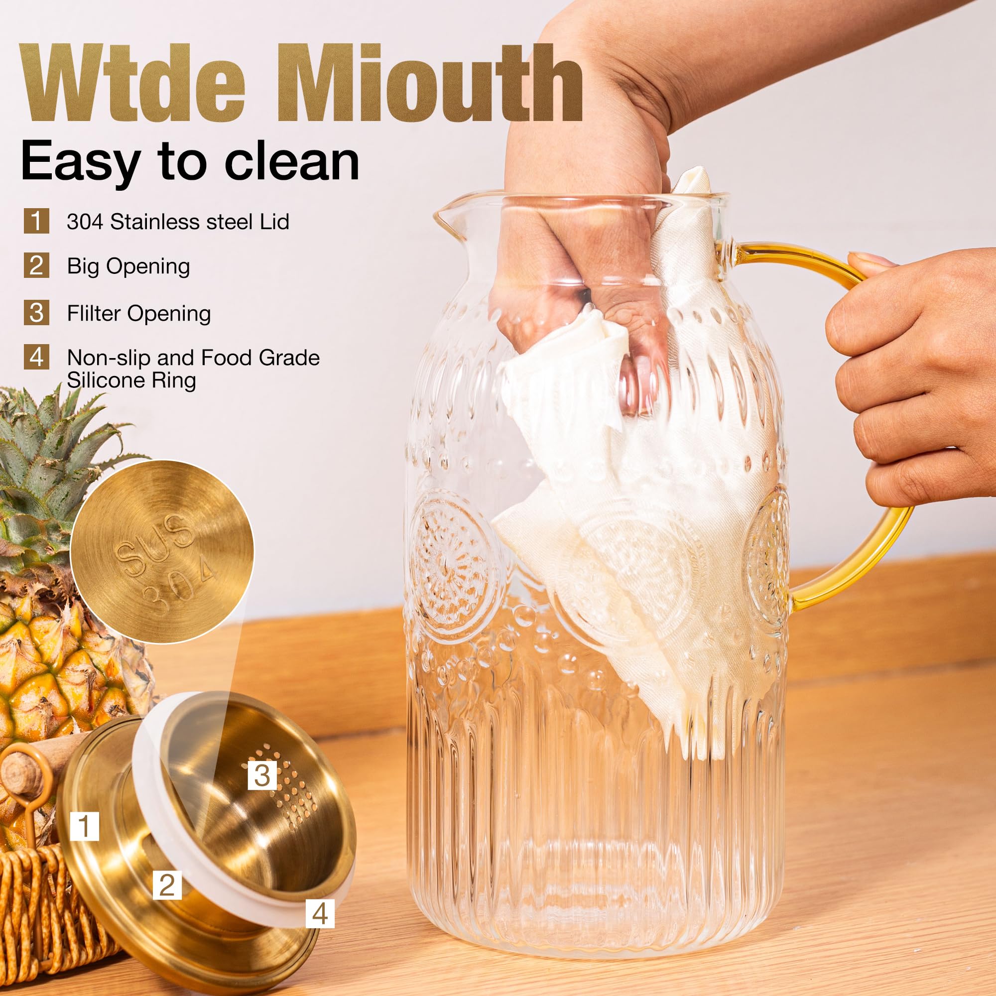 Amazon.com: Amzcku Glass Pitcher with Lid, 68 oz/ 2 Liter 2Pack