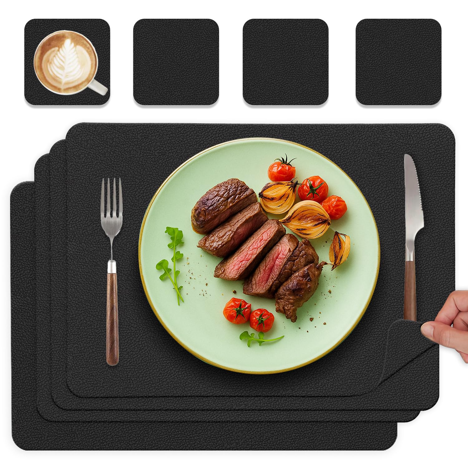 Tischsets Abwaschbar und Untersetzer, Platzset Leder Platzdeckchen Abwaschbar Doppelseitigen Tischsets Umkehrbares Tischset rutschfest Lederoptik