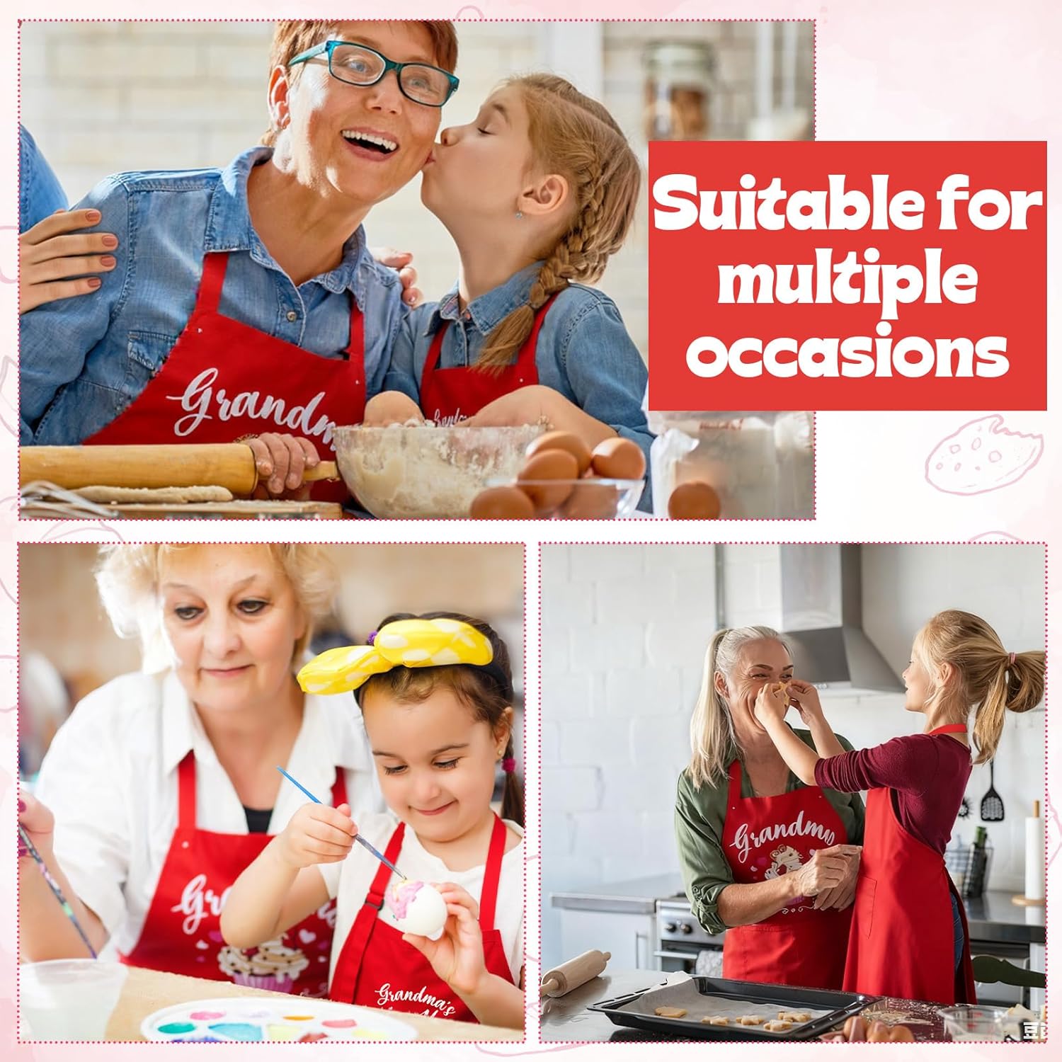 2 Pcs Adults Kids Matching Apron Set, Funny Grandma and Me Aprons, Adjustable Kitchen Apron with 2 Pockets, Grandma and Granddaughter Matching Gift for Cooking, Baking, Painting, Training - Image 4