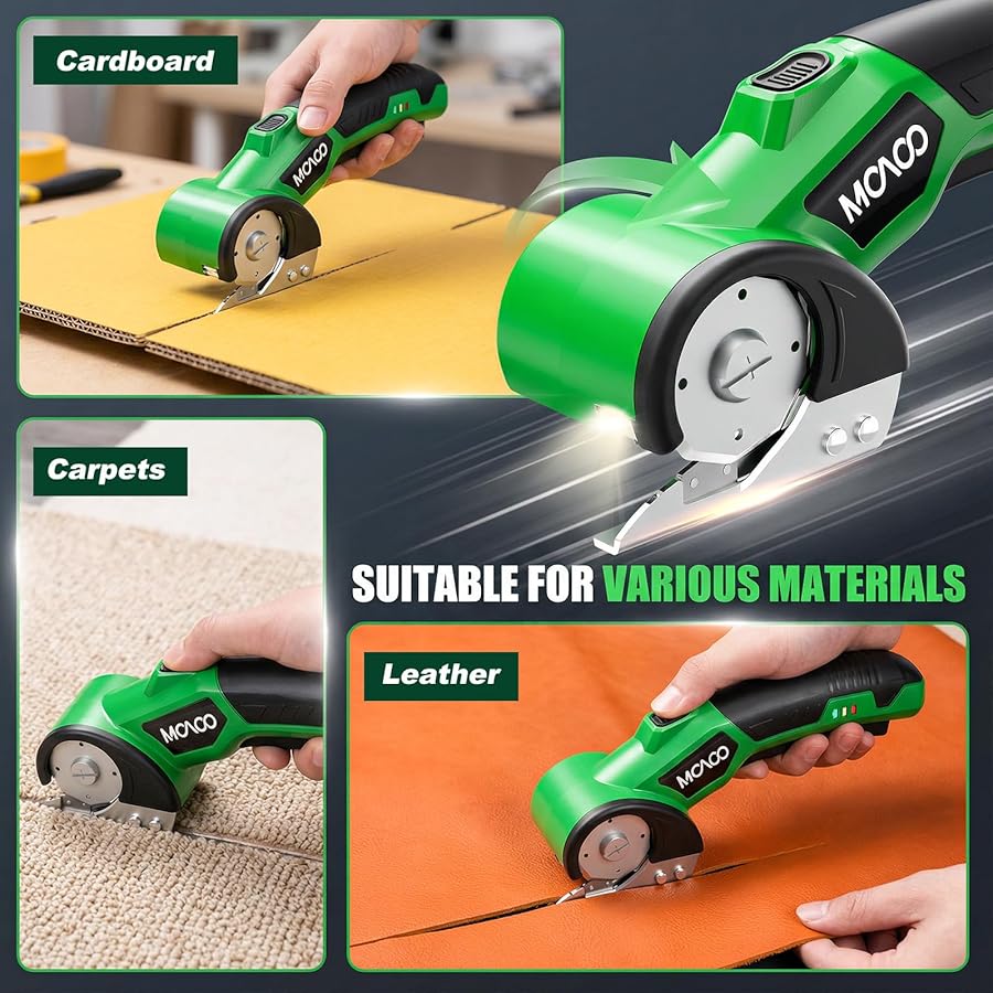 Cardboard Cutter, Rechargeable Cordless Electric Scissors, Upgrade 4V Electric Box Cutter with 2 Blades, Safety Lock & LED Light, Powerful Cutting for Cardboard Box, Plastic, Leather, Fabric - image 5