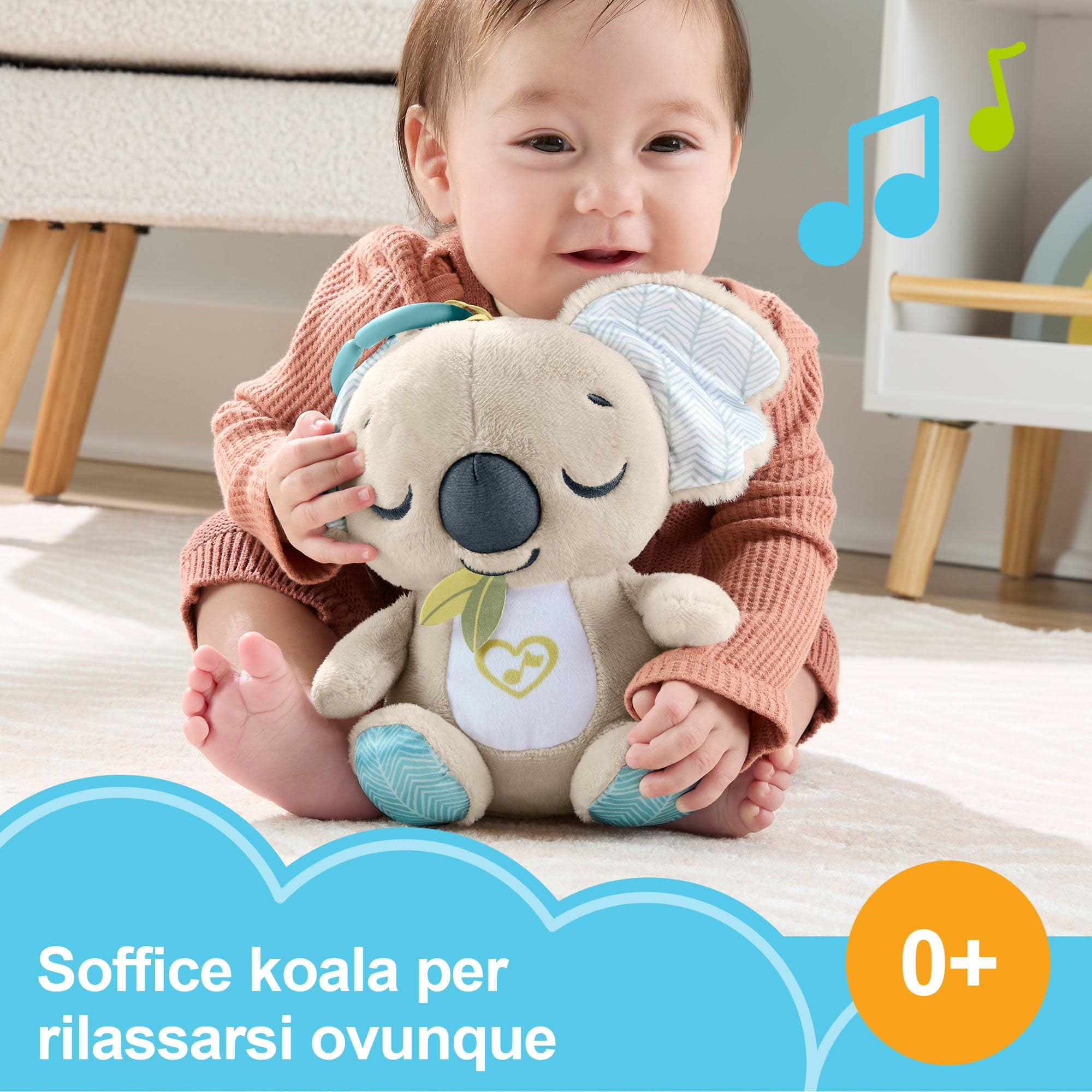 Fisher-Price - Koala Rilassante, morbido peluche portatile con unità sonora, fino a 20 minuti di ninna nanna, rumore bianco o dolce musica per neonati, giocattolo per bambini, 0+ anni, JBD65