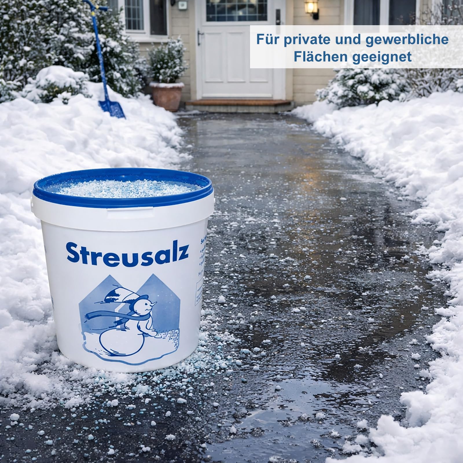 Buri Lot de 2 x 10 kg de sel de déneigement pour l'hiver dans un seau de 20 kg de sel de déneigement pour épandeur, sel, pelle, sel d'hiver, neige, glace