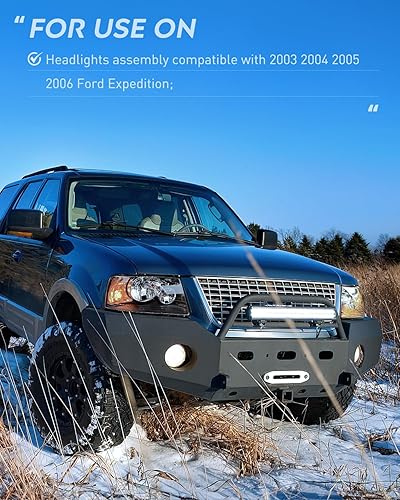 Miniatura 6 de Nilight Conjunto de faros delanteros compatible con Ford Expedition 2003, 2004, 2005, 2006, repuesto de carcasa negra, reflector transparente, lente