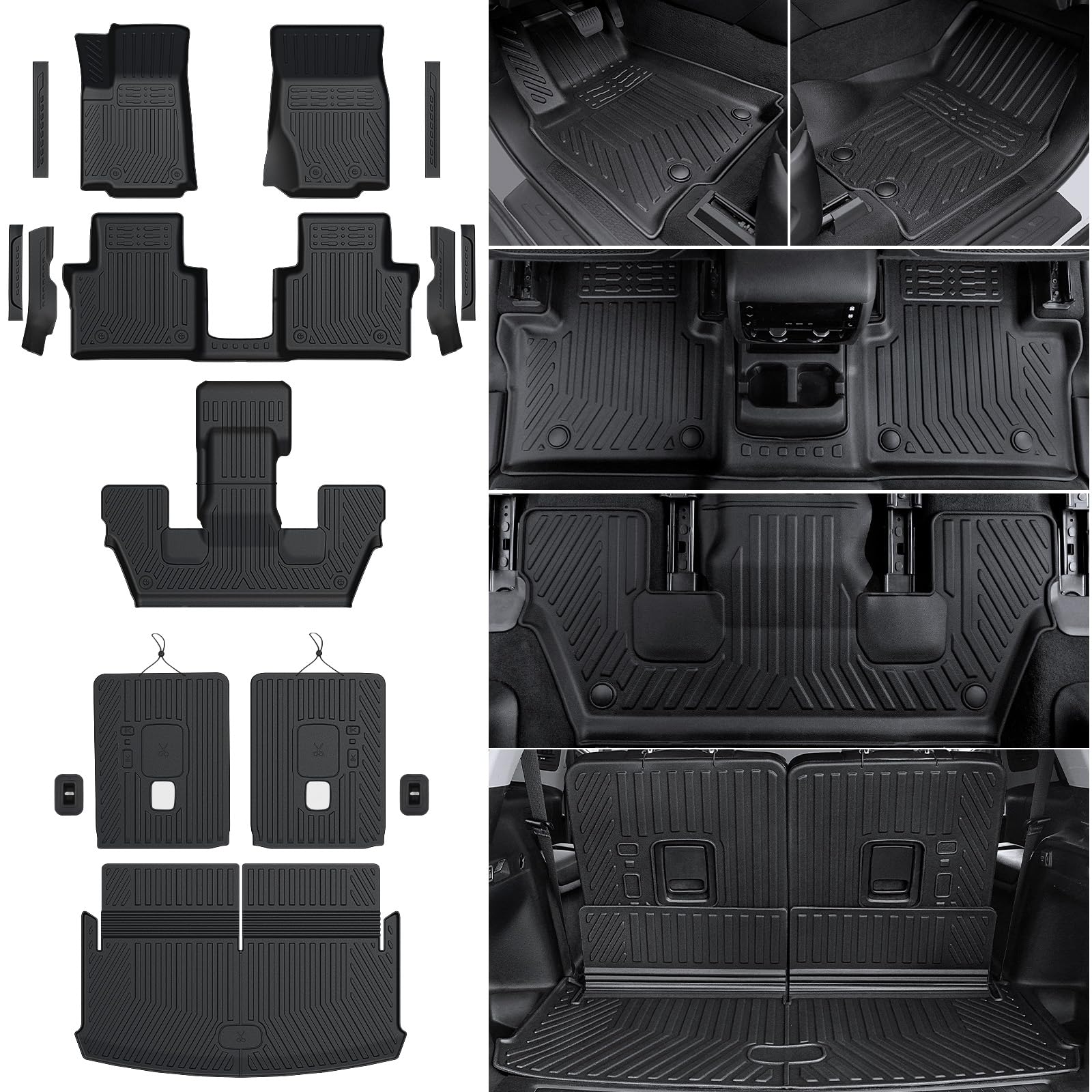 Floor Mats for 2021-2025 2026 Jeep Grand Cherokee L (6-Seater w/o 2nd Row Center Armrest Only), TPE All Weather Protection Durable Trunk Cargo Mat for Jeep Grand Cherokee L Accessories