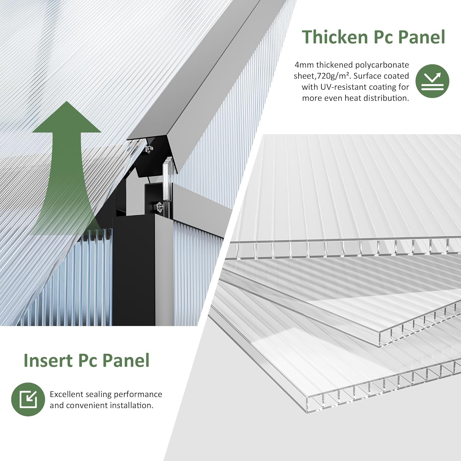 8×12 FT Walk-in Greenhouse for Outdoors, Polycarbonate Greenhouse Kit with Roof Vent, Large Heavy Duty Green Houses for Outside Backyard Patio Garden, Black