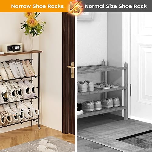Miniatura 17 de JZM Zapatero de almacenamiento estrecho de metal de 4 niveles, zapatero de pie, organizador de zapatos que ahorra espacio para entrada, pasillo