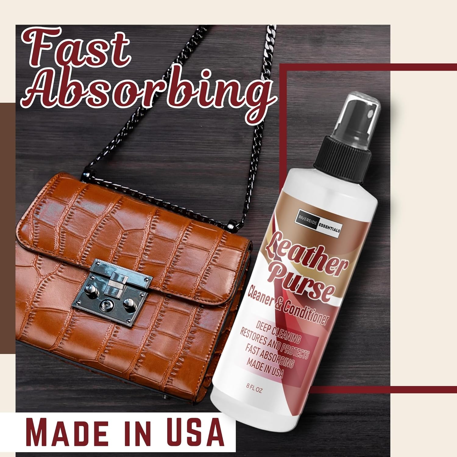 8oz Leather Purse Cleaner & Conditioner – 3-in-1 Spray for Handbags, Designer Bags & Luxury Purses – Deodorizes, Cleans, Conditions & Restores Leather – Safe on Finishes - Image 8