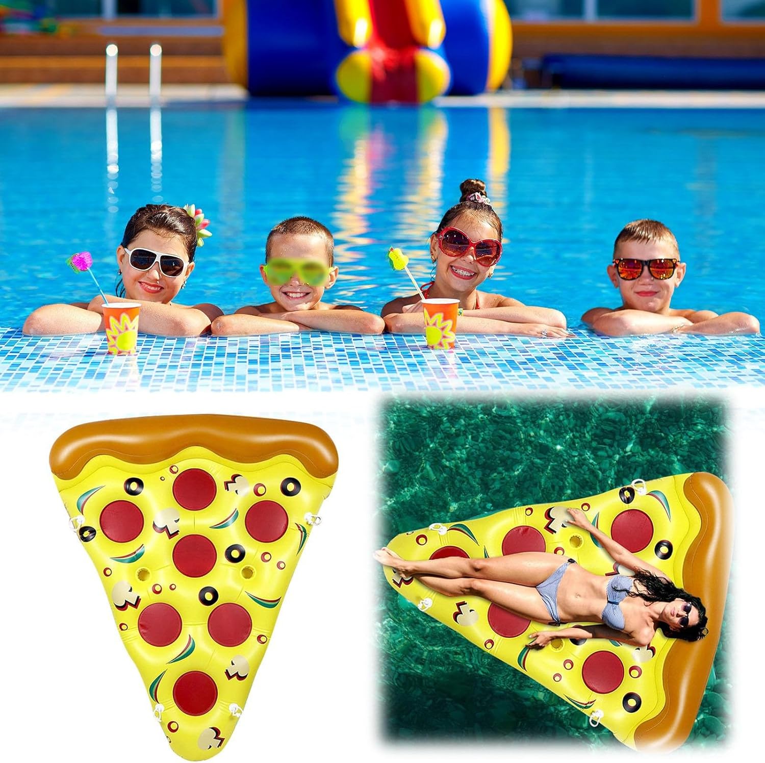 ROTORS Inflatable Pizza Float Outdoor Deluxe Pizza Slice Pool Float Summer Water Lounger Color Entertainment Floating Bed Pool Ride Swimming Fun Decoration for Parties, Events