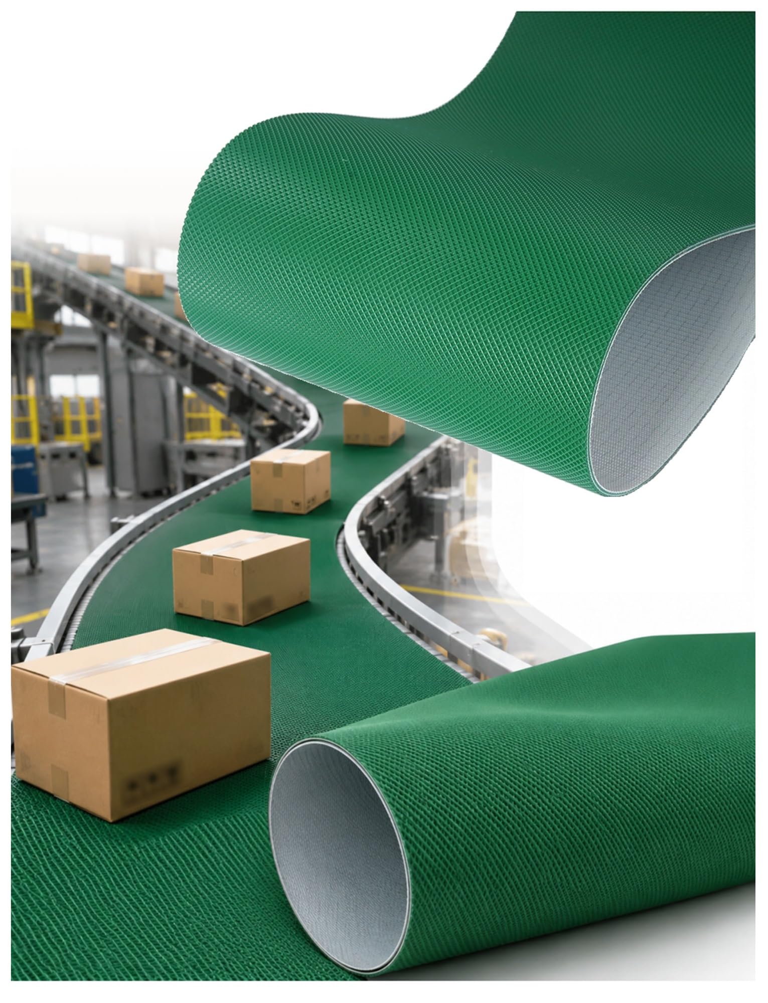 Nastro trasportatore in PVC Verde Resistente - Nastro di Alimentazione Industriale Antiscivolo Spesso 4 mm, Adatto per Lo smistamento logistico aeroportuale - Resina Resistente all'abrasione