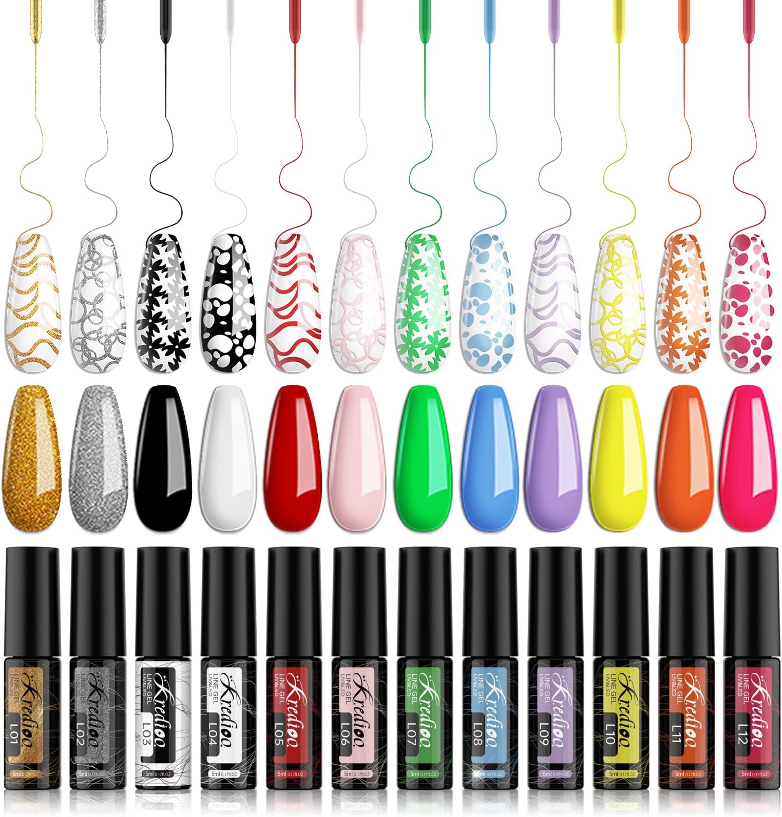 Neepoms 6pcs Metal Liner Gel Nail Polish Metallic Line Gel