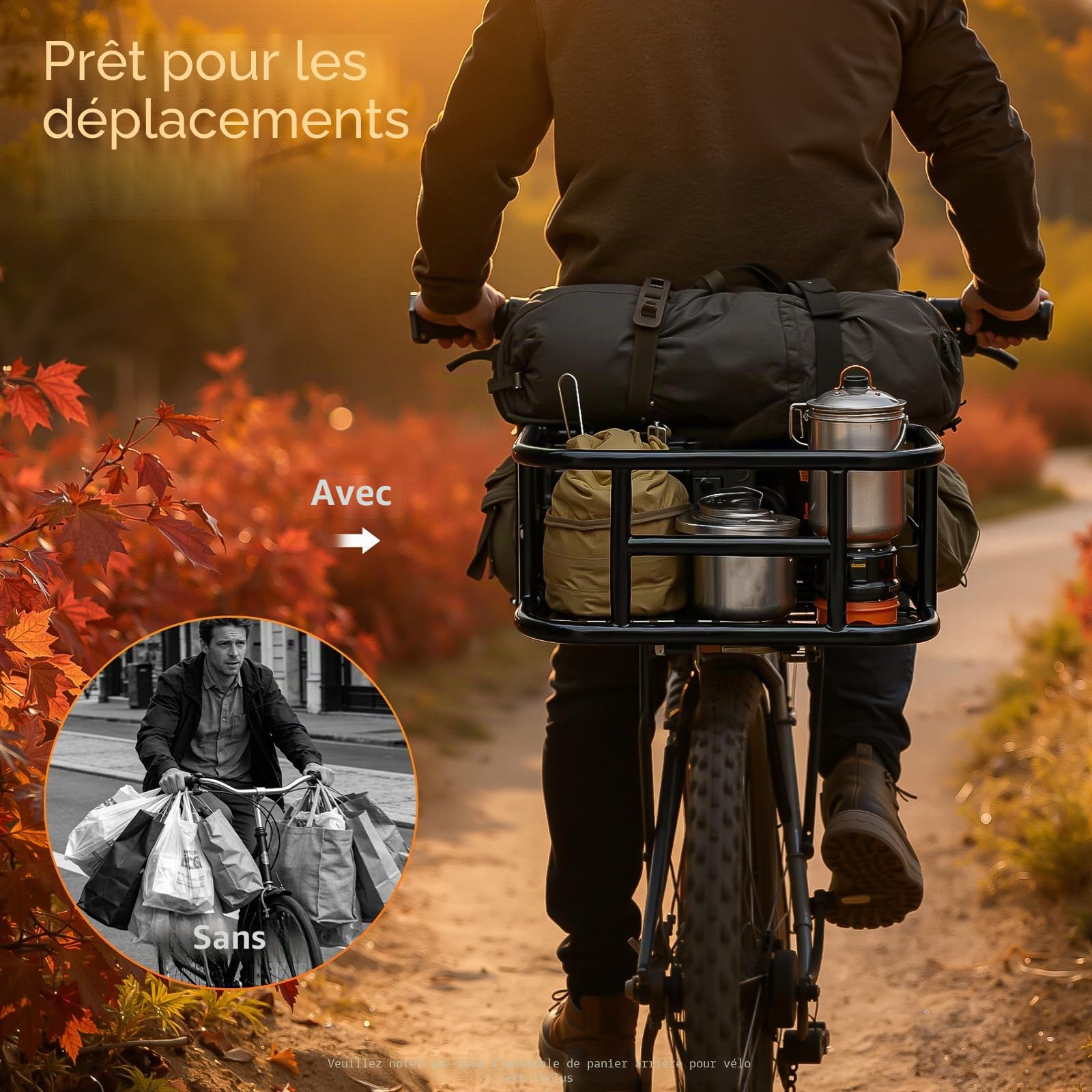 Panier de vélo arrière amovible, facile à installer, pour la plupart des vélos et vélos électriques, 34,3 x 30,5 x 15 cm